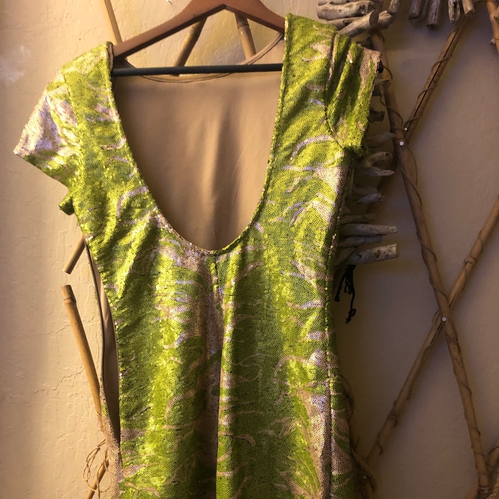 Lime green and nude color sequin dress.